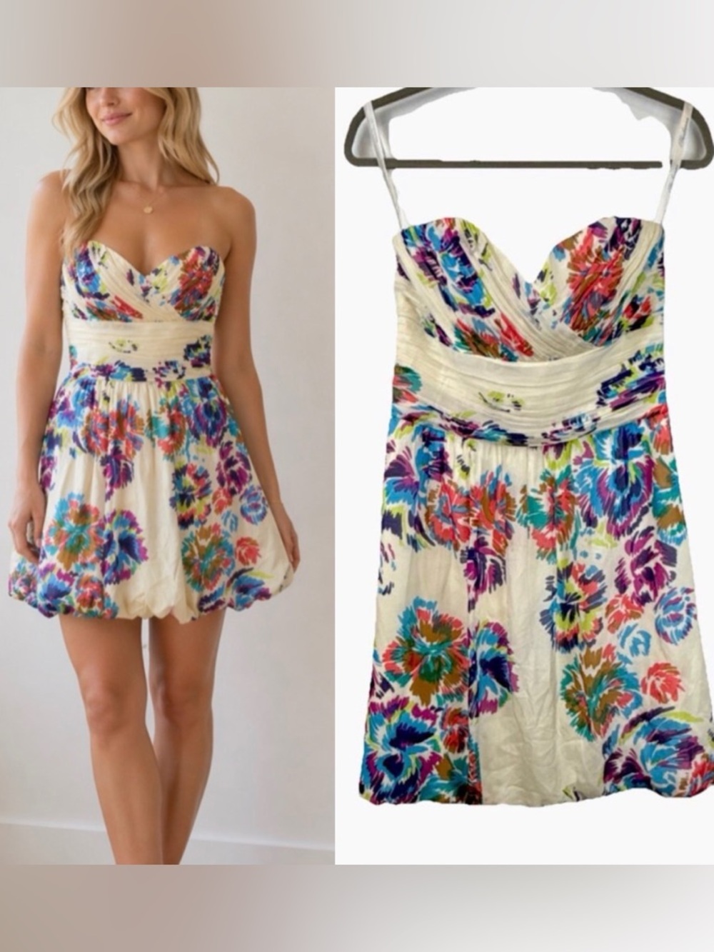 NWT Shoshanna Strapless Floral Dress Sz 10 Barbie Boho Bubble Skirt